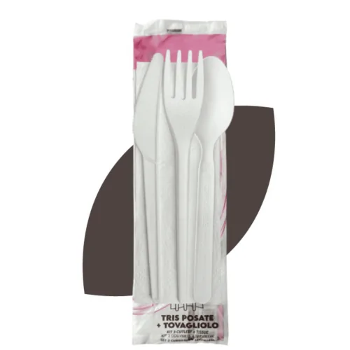 Set Tris Forchetta-Coltello-Cucchiaio con Tovagliolo ECO-LINE
